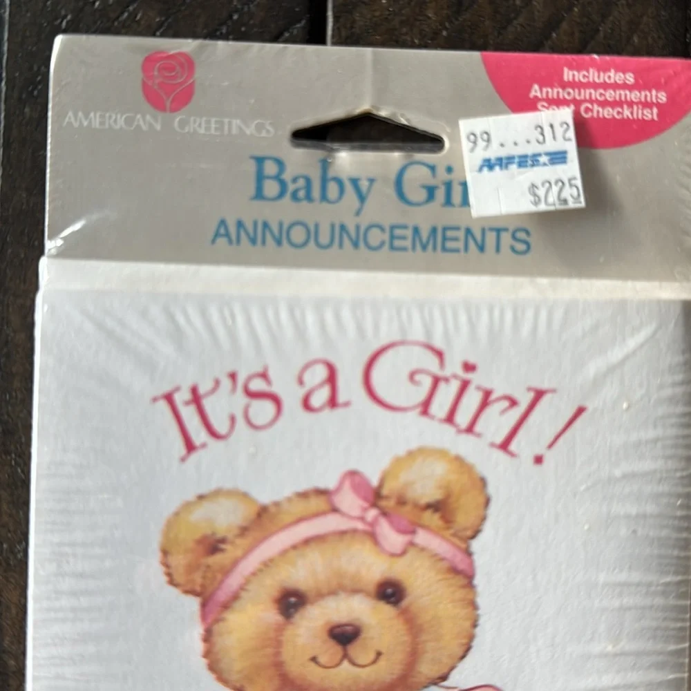 2 packages of vintage 1980s baby girl announcement cards.